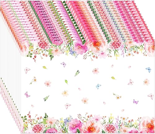 Moinchore Paquete de 100 manteles individuales desechables de papel floral de acuarela con flores rosas, manteles individuales decorativos de
