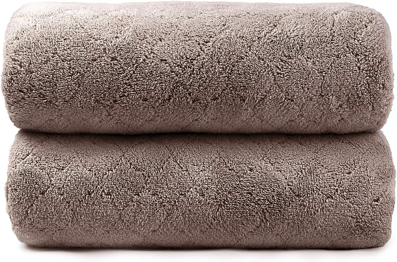 Monarca Plush Fleece Towel Set 2 Packs, Microfiber Bath Towel - 30"x60", Absorbent & Fast Drying (Chocolate-Grid Pattern)