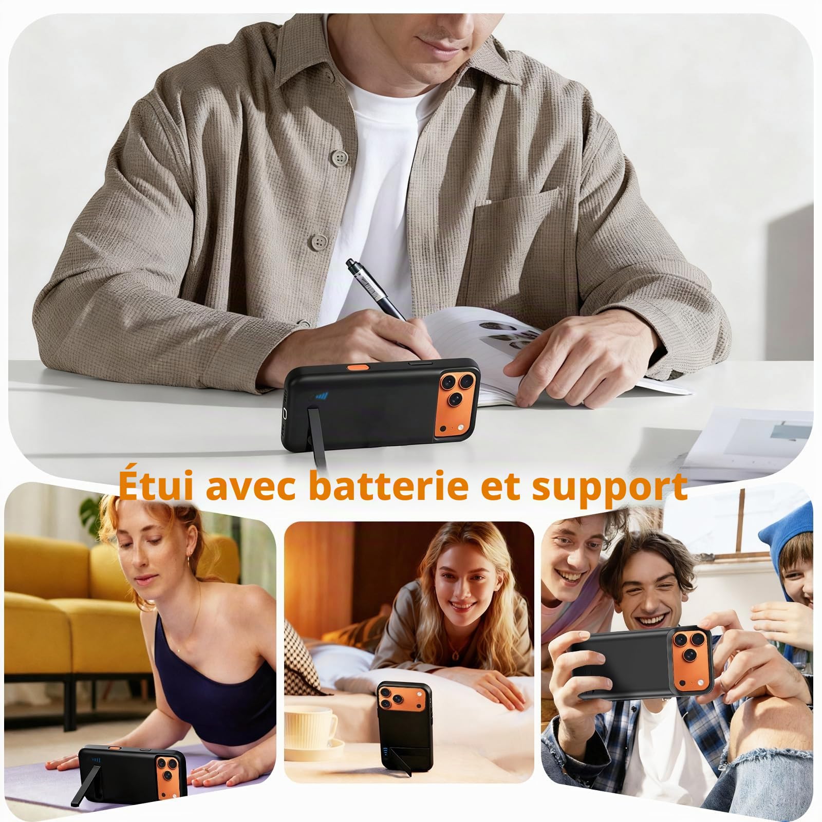 Coque Batterie pour iPhone 17 Pro (6.3"), Véritable 8500 mAh Coque de Charge étendue Fine Rechargeable avec Support, Protection Portable avec Batterie de Secours pour iPhone 17 Pro, Noir