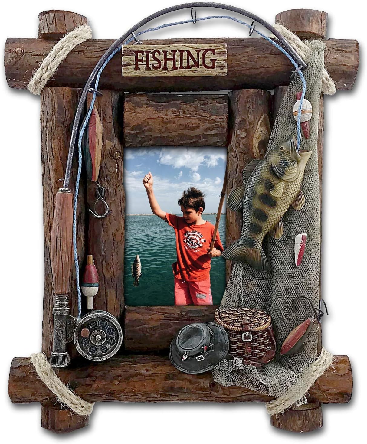 Fishing Picture Frame, 4x6 Photo, Hand-painted Resin.