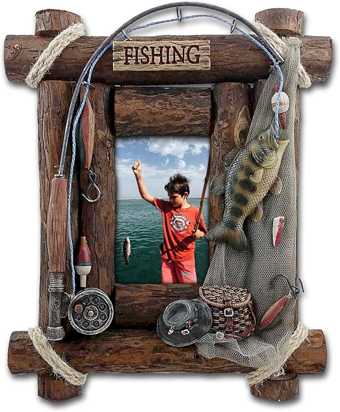 Fishing Picture Frame, 4x6 Photo, Handpainted Resin.