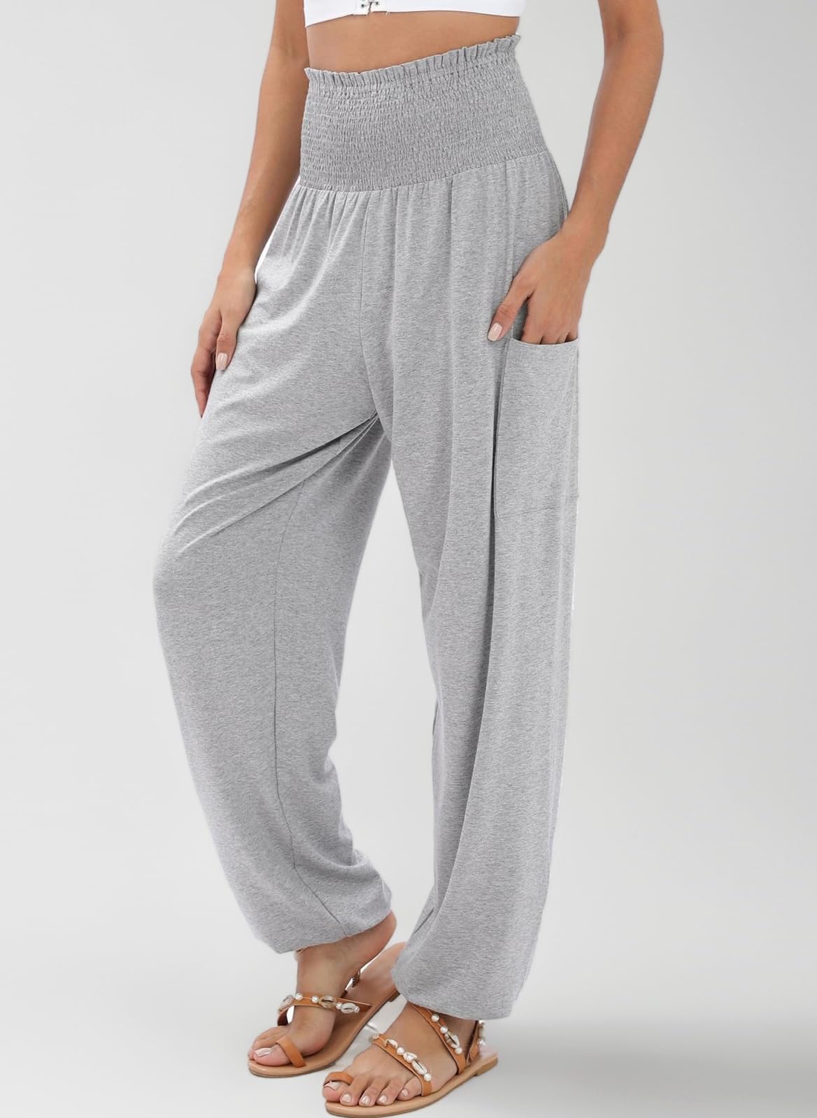 QIANXIZHAN Women's Harem Pants, High Waist Yoga Boho Trousers with Pockets