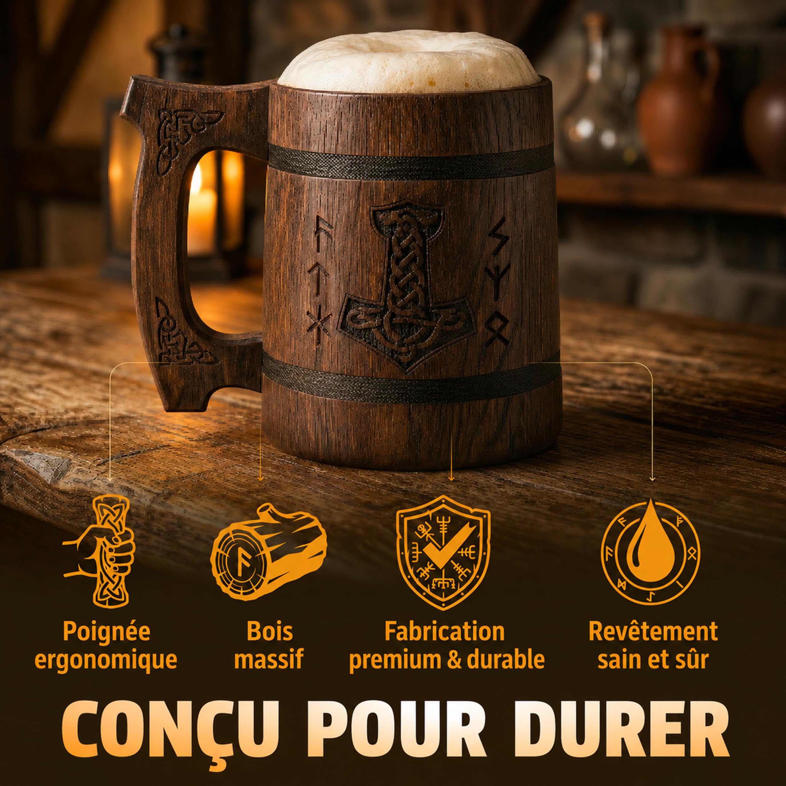 TESLYAR 0.6 Chopé Bière | Cadeau Biere | Tasse Viking | Choppe Viking | Cadeau Pour Noël | Cadeau Pour Homme | Chope à Bière | Choppe Biere | Viking Tasse | Verre Viking | Thor