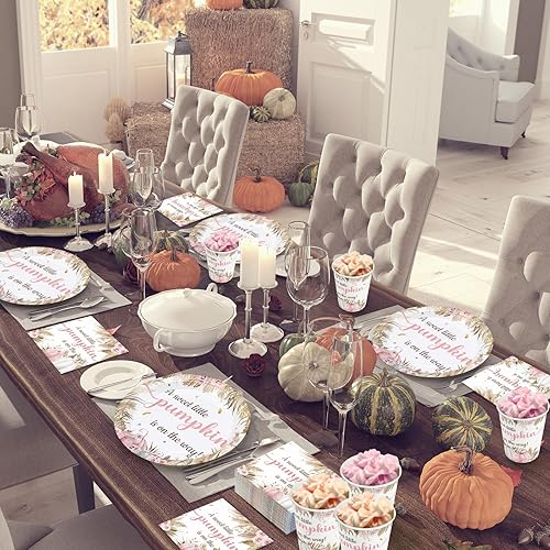 Vista 116 de Hushee Juego de 200 platos florales de papel para baby shower, servilletas, tazas, suministros de fiesta de baby shower, juego de vajilla desechable