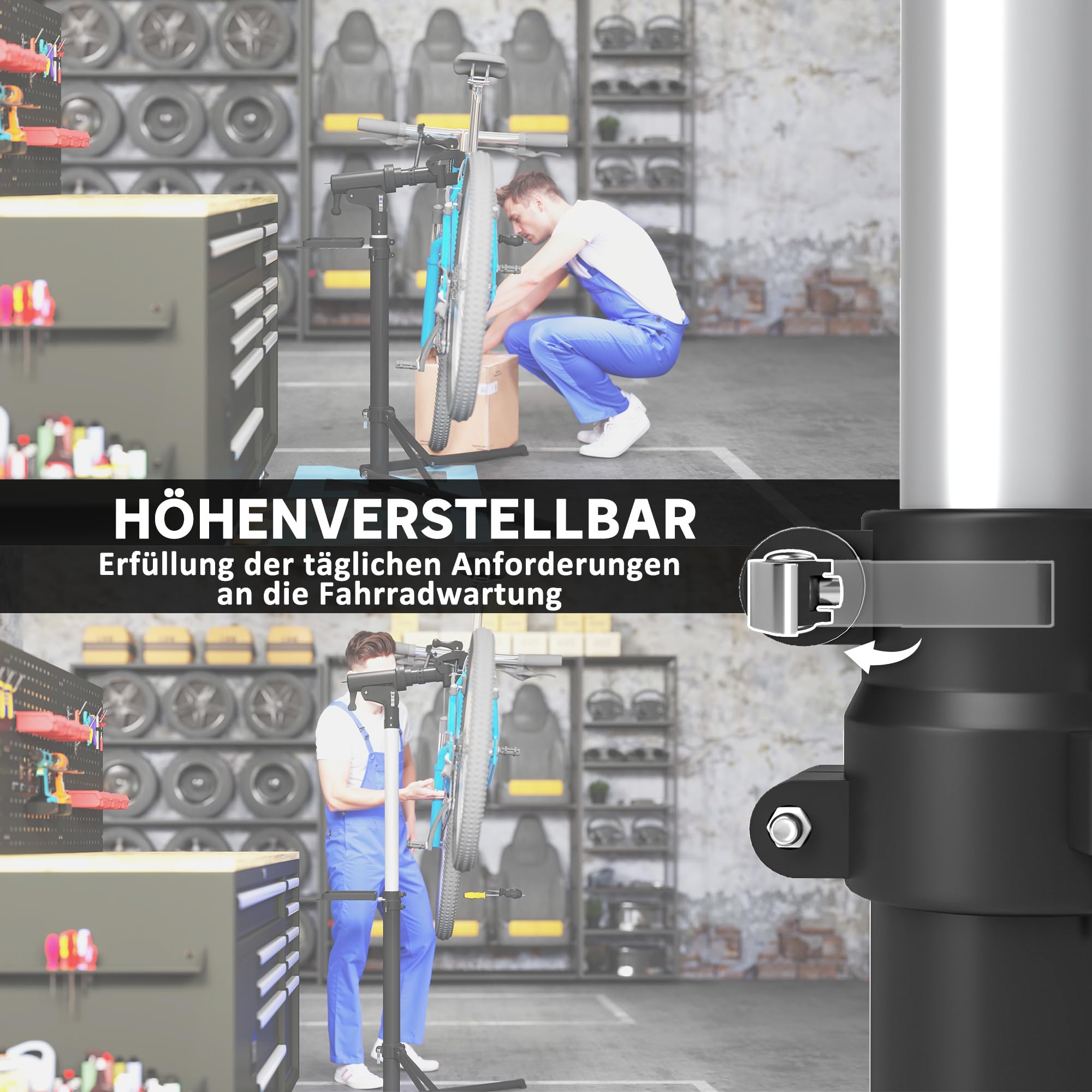 HOMCOM Stojak do montażu i naprawy rower, do 40 kg, składany, z regulacją wysokości i obracany o 360°, do wyścigowych, górskich, elektrycznych