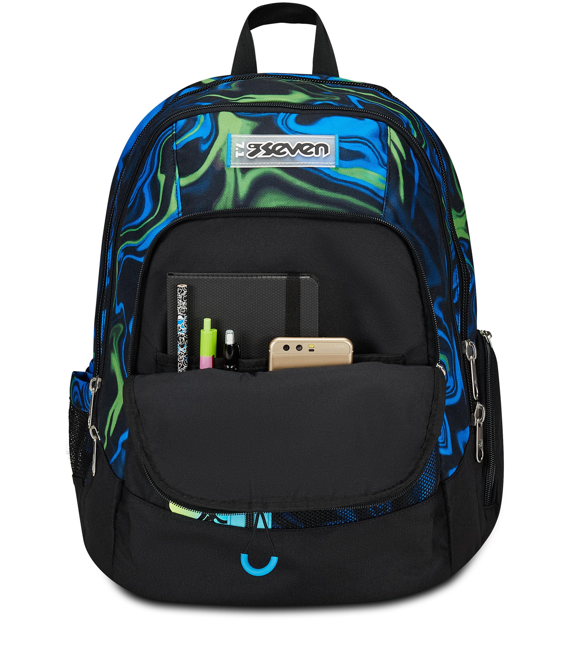 Seven Zaino Scuola Advanced, Nero Blu, Multi-Shade Boy, Zaino Doppio Scomparto Con Cassa Speaker Wireless Su Spallaccio, Tasca Porta PC o Tablet, Tasca Porta Borraccia e Organizer, Zaino Scuole Medie