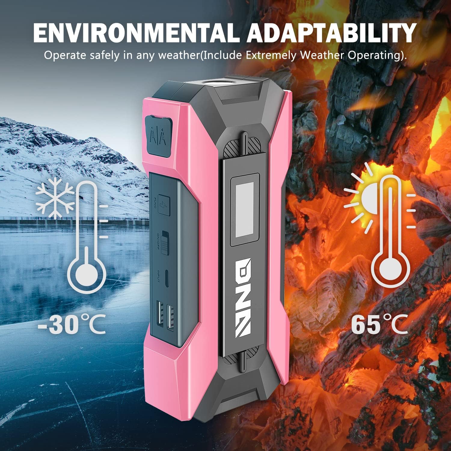 ‎DNA MOTORING TOOLS-00267 12V 1500A 15000 mAh Multi-Function Portable Car Battery Jump Starter for Up to 7.0L Gas & 5.5L Diesel Engine, with Carry Case, Pink : Automotive