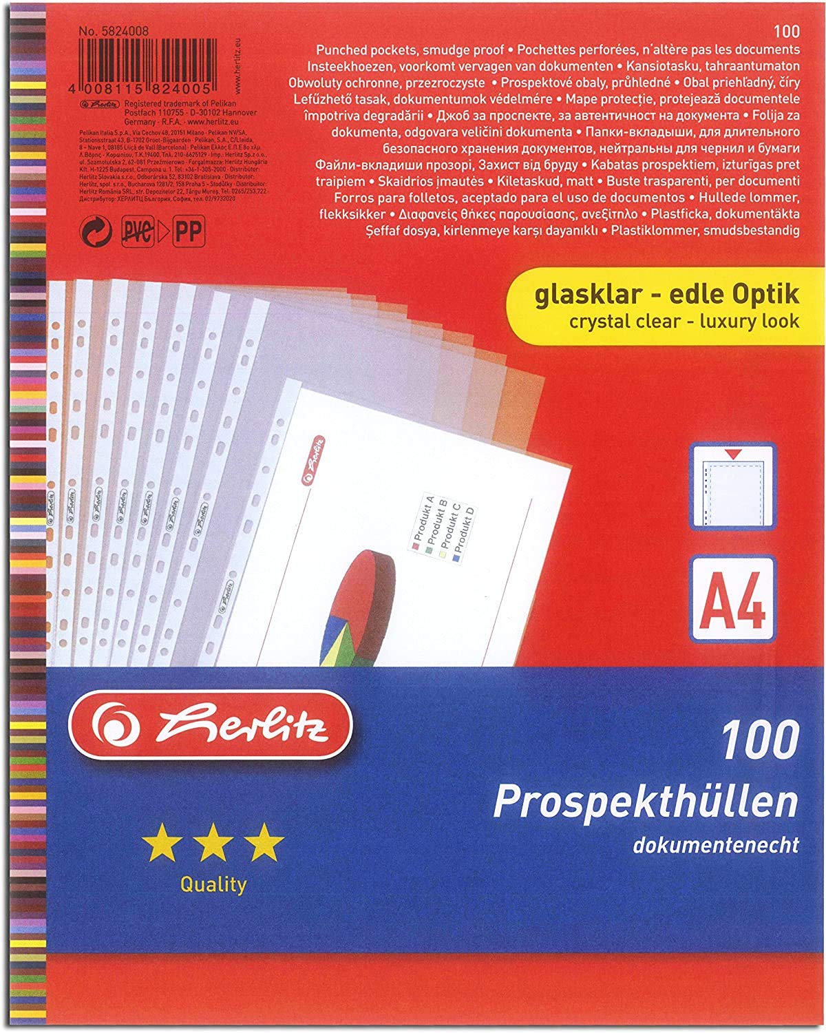 Herlitz 5824008 Prospekthülle, A4, glasklar, 0,05 mm (800 Stück)