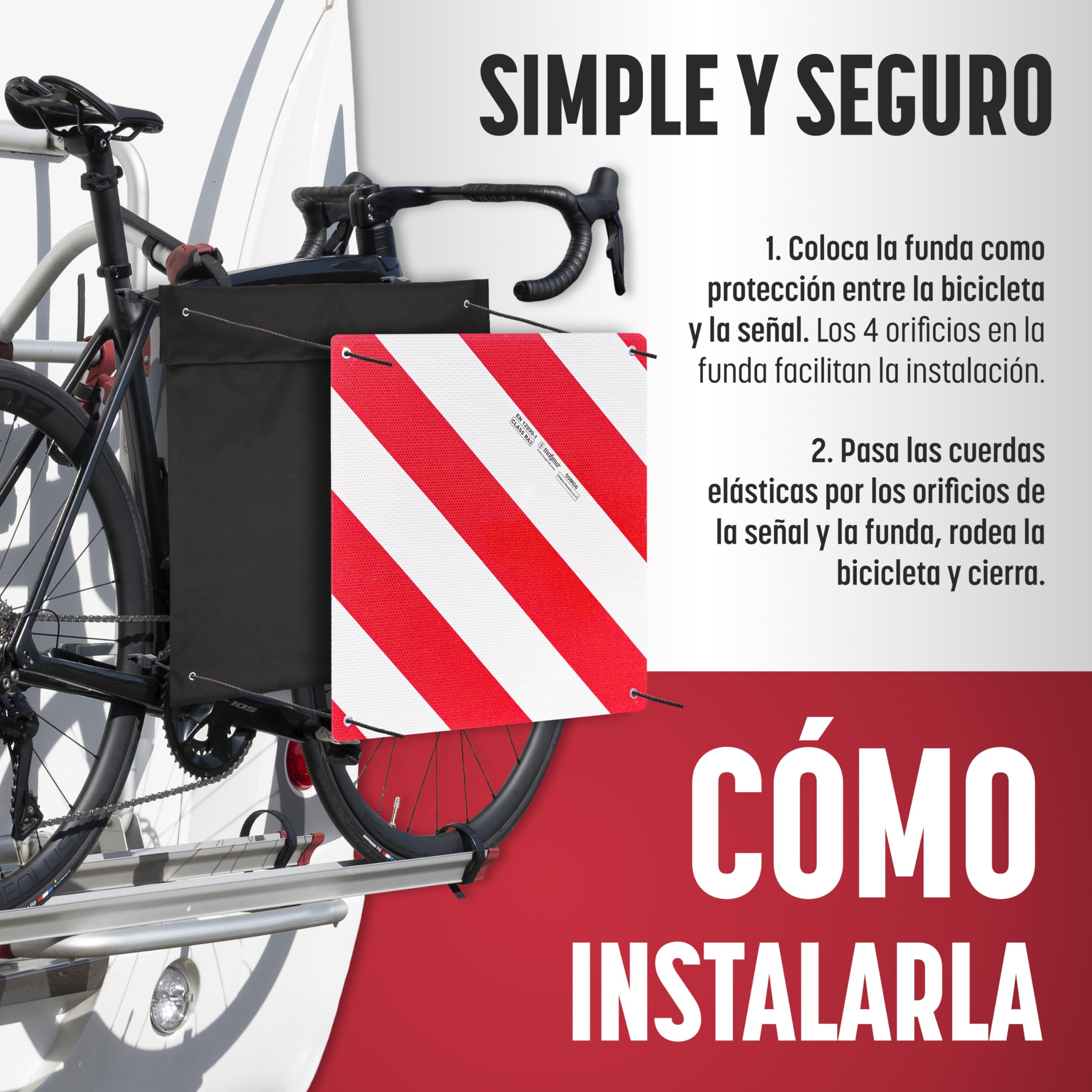 MAGMA Pack Señal V20 Española e Italiana Homologada + Pulpos + Funda, Placa V20 Portabicicletas y Carga Saliente, Flexible y con Protección Anti Arañazos Protege tu Bicicleta o Bici NO Raya