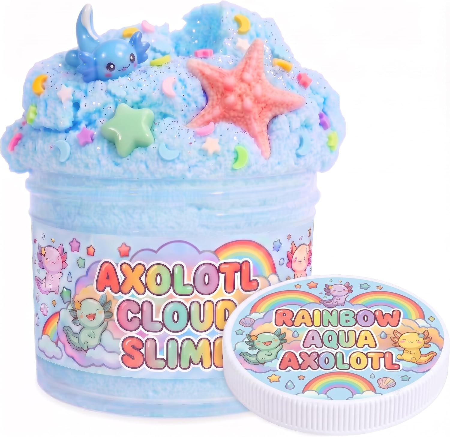 Axolotl Cloud Slime - 7 oz., with Axolotl, Starfish Glitter, Moon Star Charms, Fidget Toy Gifts for Boys Girls, Kids Party Favors & Birthday Gifts