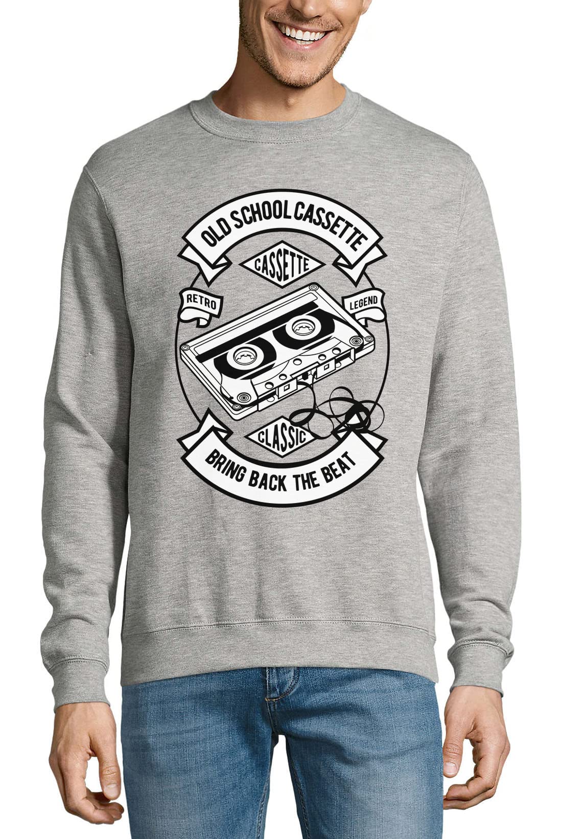Old School Cassette Bring Back The Beat Sweat-shirt en coton Gris XXXL