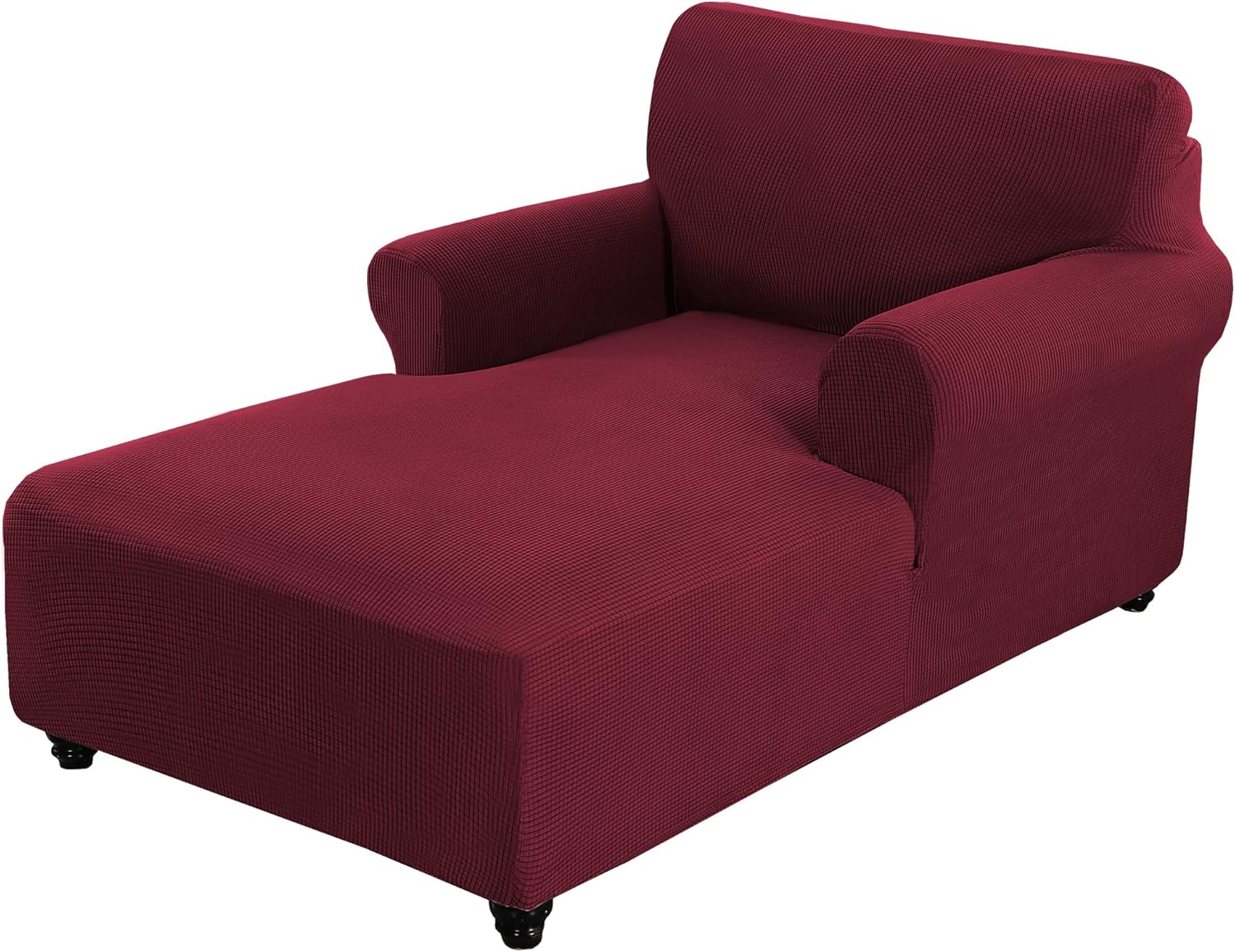 LiveGo Chaise Lounge Cover Lounge Chair Cover Stretch Chaise Chair Cover for Living Room Chaise Slipcover with Double Arm Chaise Lounge Cover for Bedroom Chaise Soft Jacquard Fabric (Dark Red)