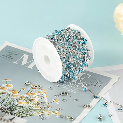 Miniatura 4 de YOUBEIYEE Cadenas de cuentas de cristal azul para hacer joyas, collar de plata de cristal colgante, cadenas para el tobillo, cadenas de bricolaje a