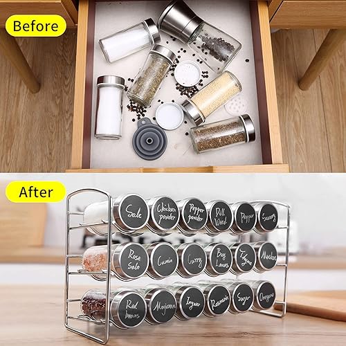 Miniatura 3 de Akoatail 3 Tier Spice Rack Organizer for Cabinet with 18 Empty Round Spice Jars Great Gelper for Kitchen Spice Organization Metal Spice Rack for