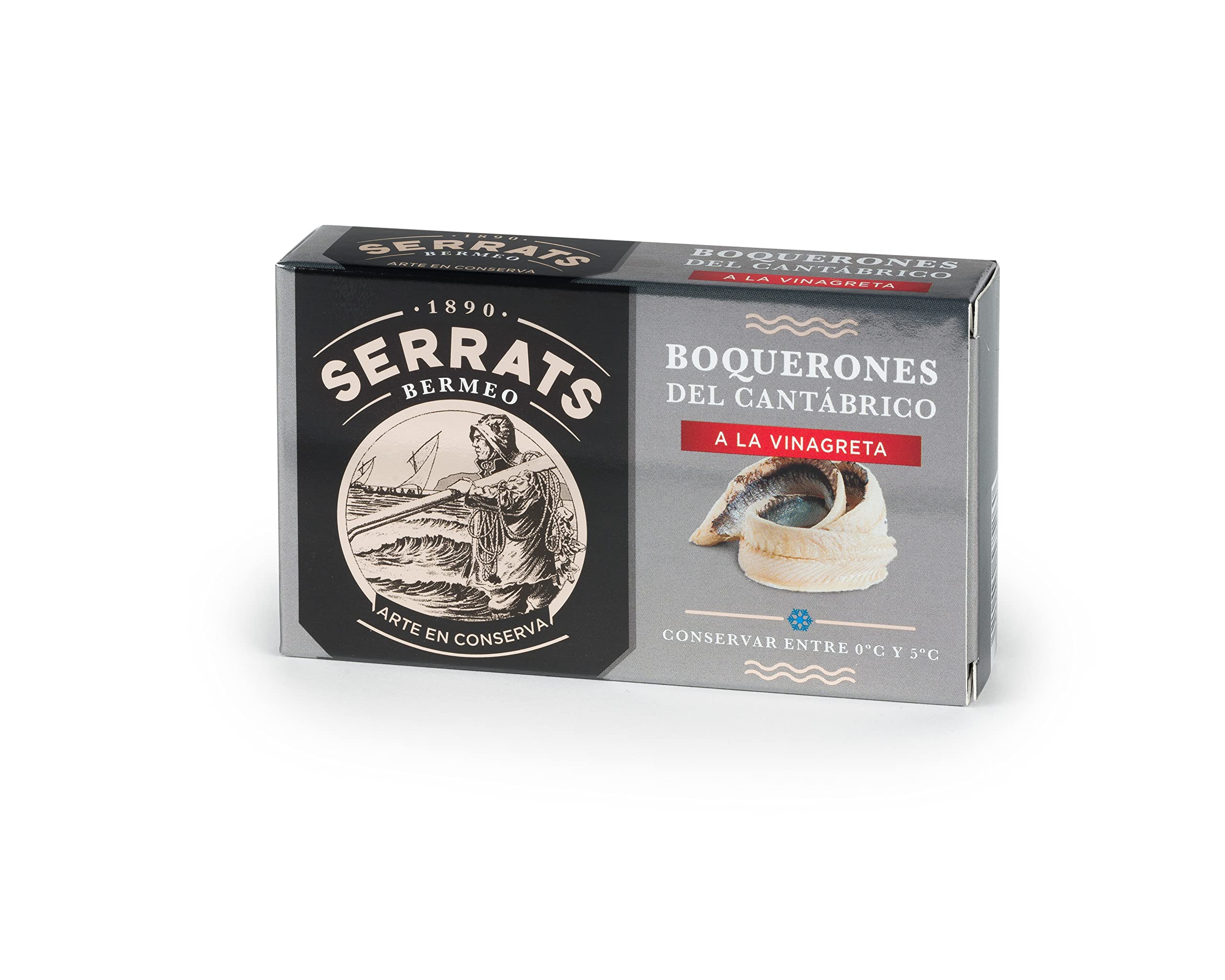 CONSERVAS SERRATS - Boquerones del Cantábrico a la Vinagreta Artesanal Tradicional - 12 Latas x 100g (Total: 1200g) - Macerados en Vinagre - Limpieza Manual - Sin Espinas – Gourmet