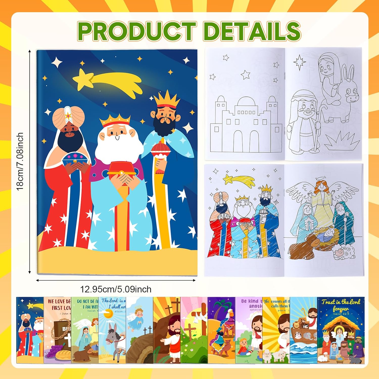 Faccito 48 Pcs Christian Bible Coloring Books for Kids Bulk Religious Easter Mini Small Coloring Book for Christmas Party Favor Sunday School Church Classroom Gifts