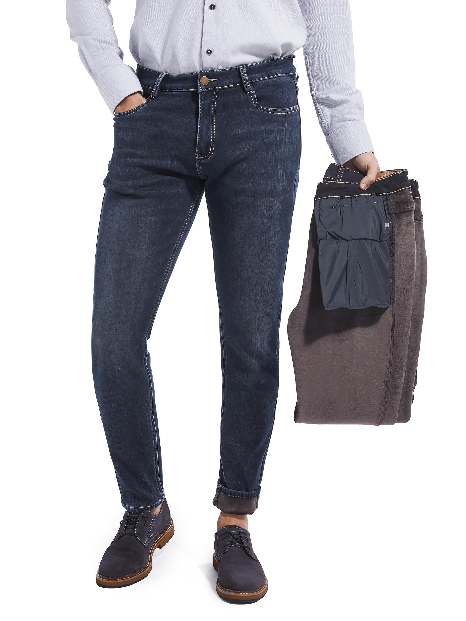 Jeans termici elasticizzati Tapered Slim Fit Super-Soft Fleece Pantaloni termici da uomo, jeans invernali imbottiti