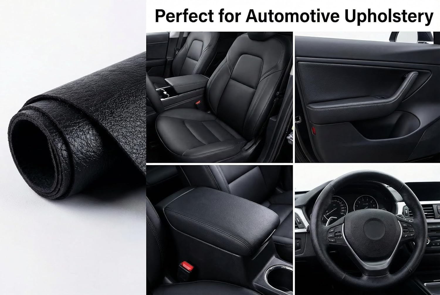 Faux Leather Fabric, Thick Durable Synthetic Repholstery Leather Vinyl, Soft Touch Distressed DIY and Craft Material - Individual. (Crack Black, 1 Yard)