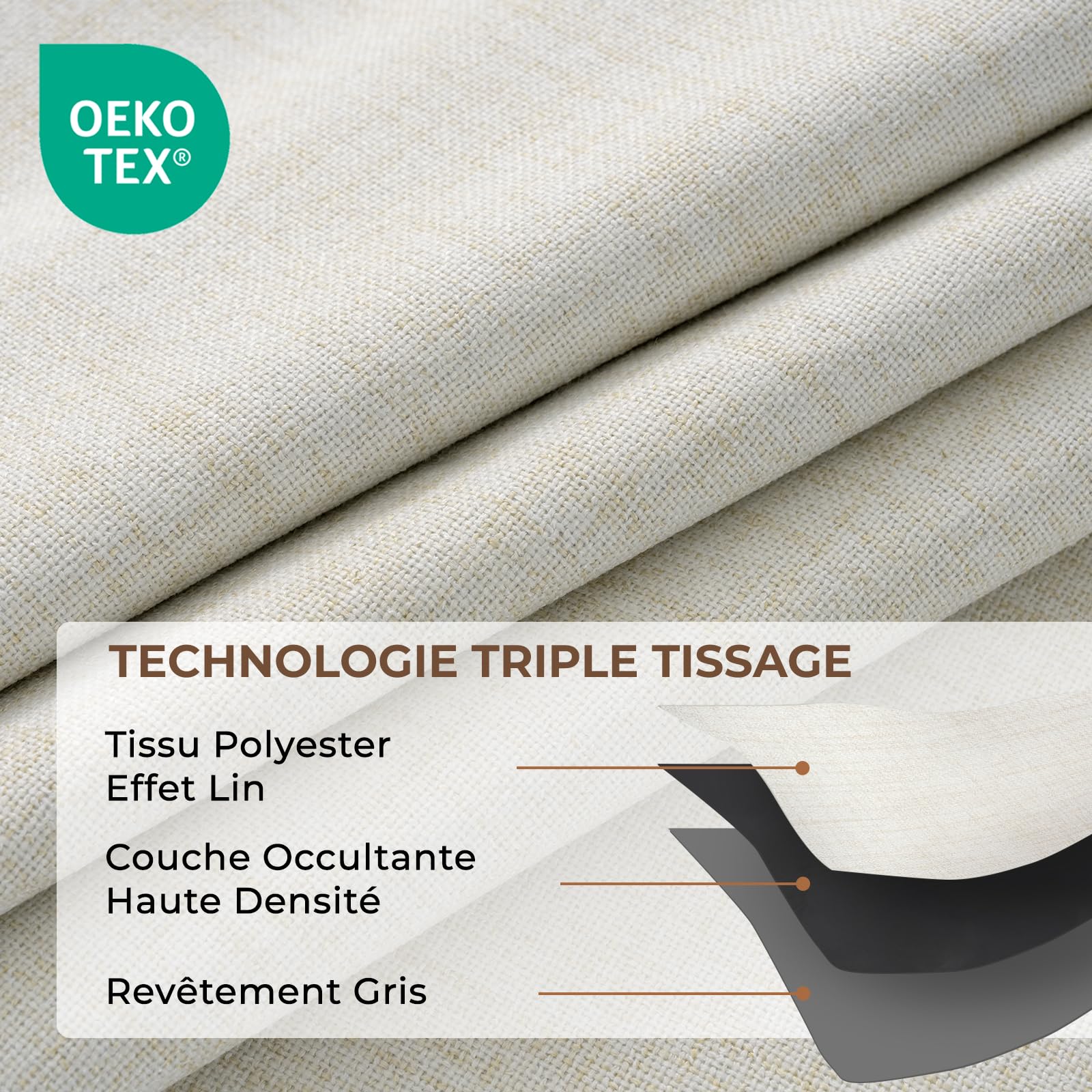 INOVADAY 100% Rideau Occultant Thermique Isolant Anti Froid et Chaleur 2 Panneaux, Rideau Beige Opaque Lumiere Anti-UV pour Salon et Chambre,140L X 245H cm