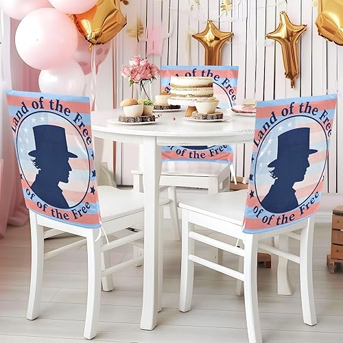Miniatura 5 de 4th of July Independence Day Land of Free Blue Silhouette Decorative Birthday Seat Cover for Classroom Chair for Hotel Washable Wedding Chair Covers