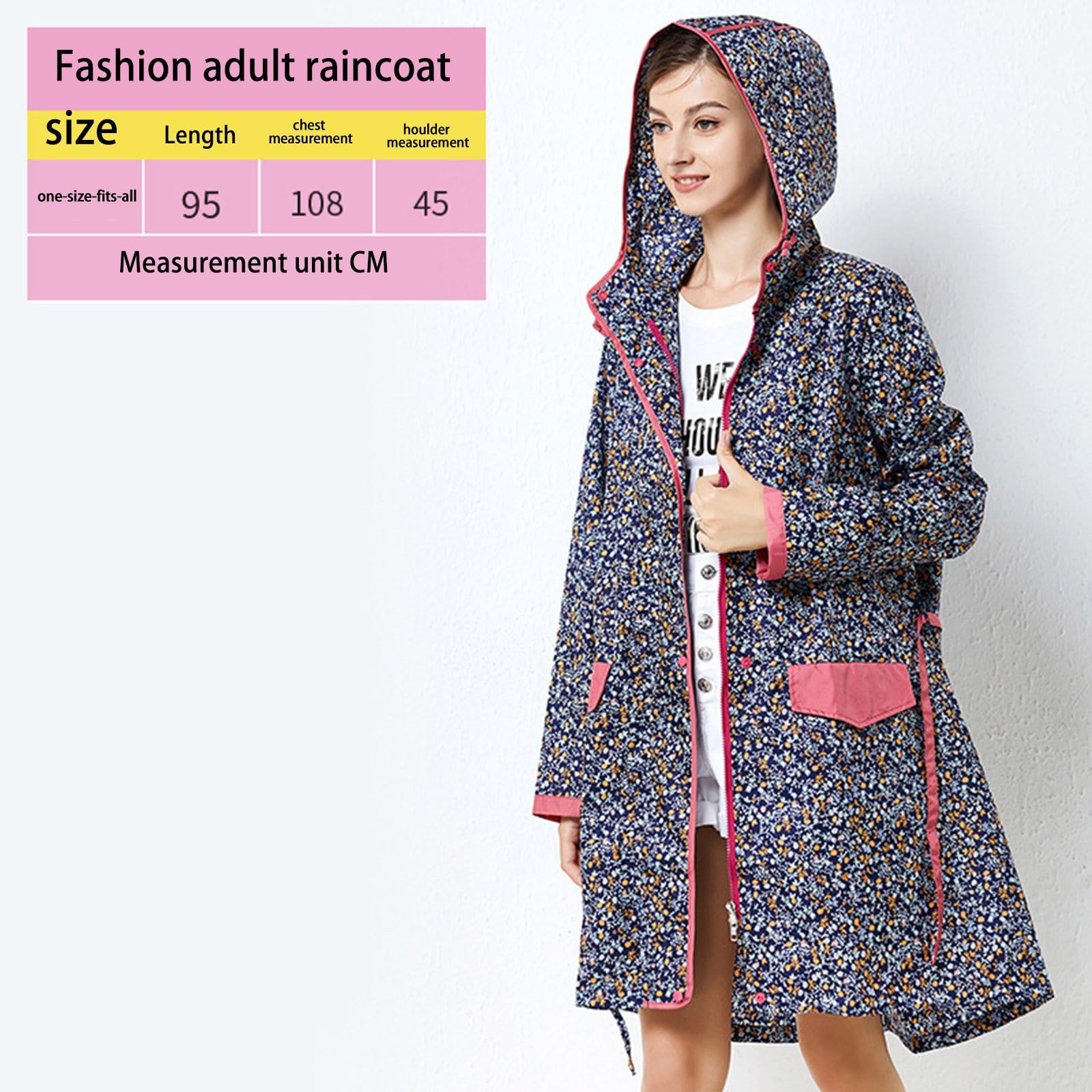 Generico Antipioggia Donna-Giacca Antivento Leggera Lunga Con Cappuccio Con Cintura In Vita E Stampa Floreale Elegante Da Donna Per Attività All'Aperto