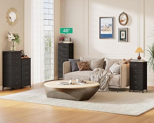 Miniatura 7 de AODK Cómoda para dormitorio con 5 cajones de almacenamiento, cómoda pequeña de 40 pulgadas, cómoda de tela con marco de acero resistente, color negro