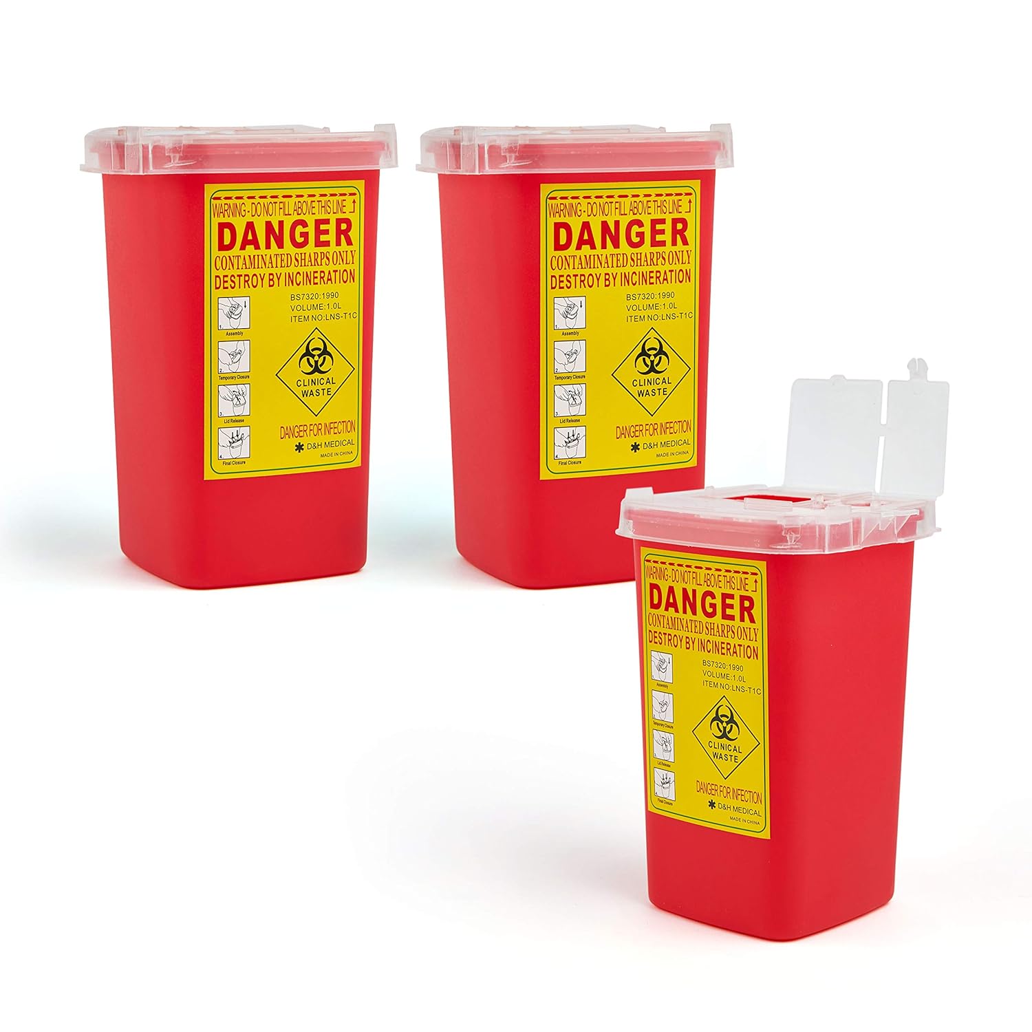 D & H Medical Sharps Disposal Container 3Pack Biohazard