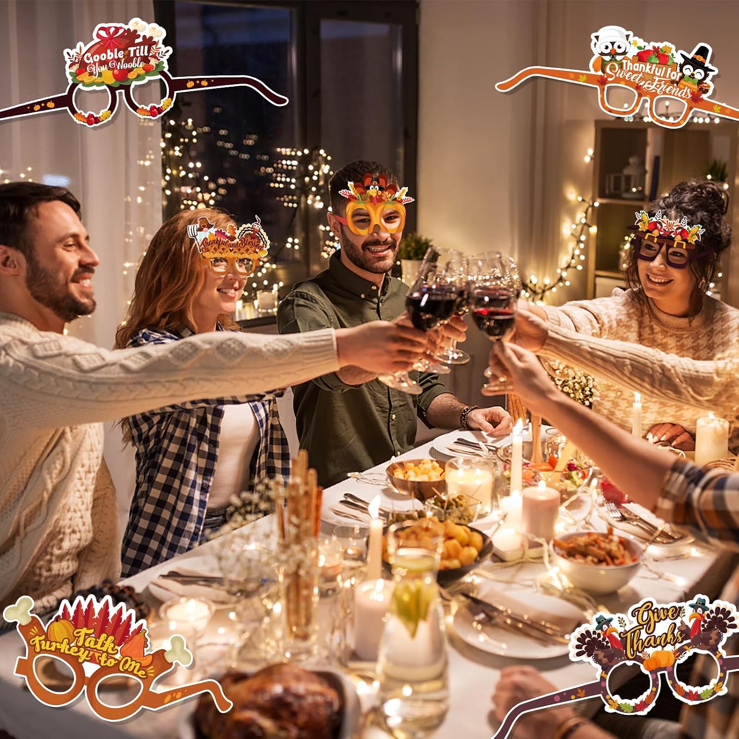HOWAF 28pcs Friendsgiving Paper Glasses,Friendsgiving Party Eyeglasses Photo Booth Props Kit for Friends Thanksgiving Party Favors,Funny Turkey Glasses Friendsgiving Glasses for Give Thanks Party