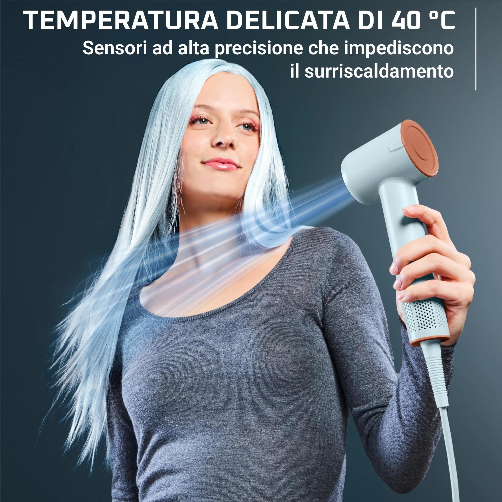 Rowenta Blumia Asciugacapelli Compatto e Leggero 350 g, Motore Digitale, Asciugatura Rapida, Generatore di Ioni, 3 Temperature, 2 Velocità, Beccuccio Magnetico, Blu