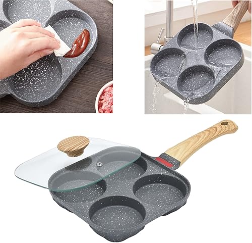 Miniatura 4 de Sartén antiadherente de aluminio para huevos de 4 tazas con tapa, adecuado para estufa de gas y utensilios de cocina de inducción