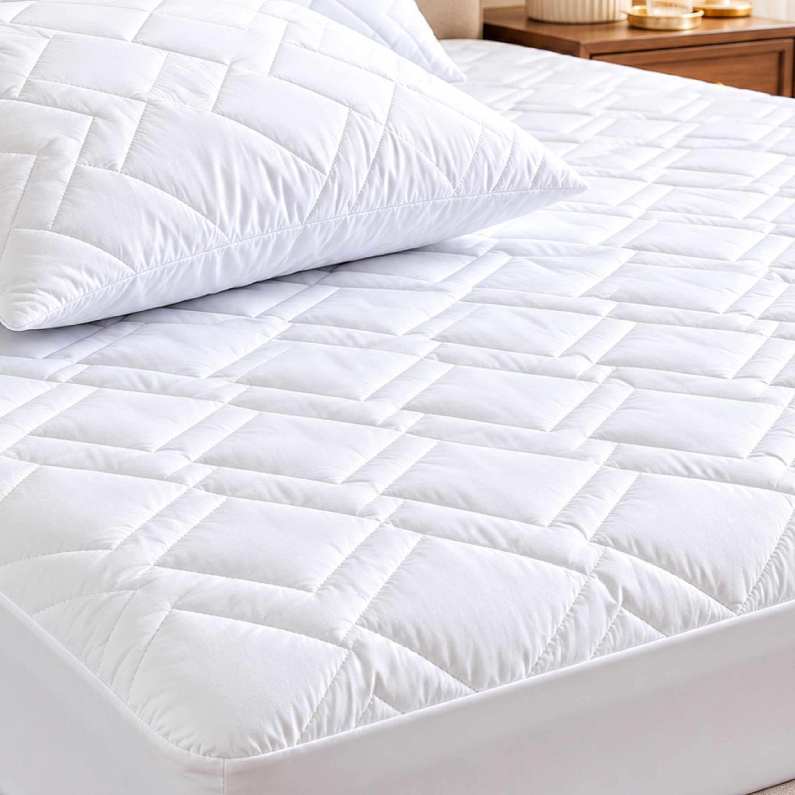GREAT KNOT Quilted Waterproof Mattress Protector, 100% Cotton Mattress Cover, Breathable & Hypoallergenic Bed Protector, Deep Fitted Elastic Skirt (Super King W182 x L200cm + 30cm Deep) โ image 1