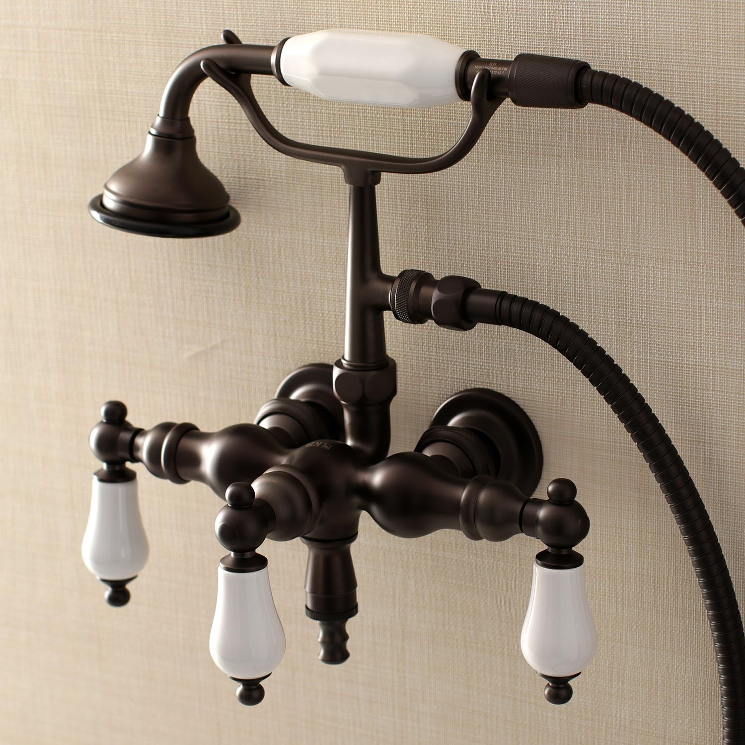Aqua Vintage AE23T5 Vintage 3-3/8 Inch Wall Mount Tub Faucet with Hand Shower, Oil Rubbed Bronze