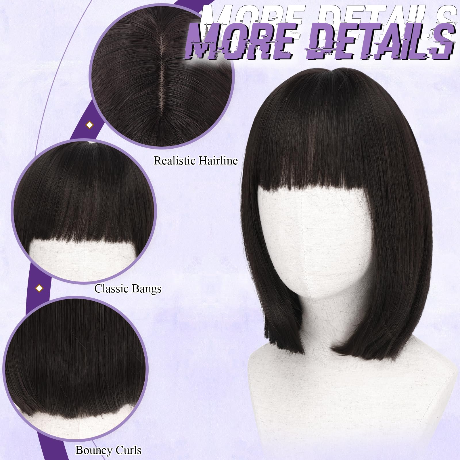 FESHFEN Schwarz Braun Kurze Bob Perücken mit Pony, 28 cm Gerade Black Brown Wig für Karneval Synthetische Bunt Cosplay Haar Tägliche Party Neon Perücke für Frauen Kostümparty