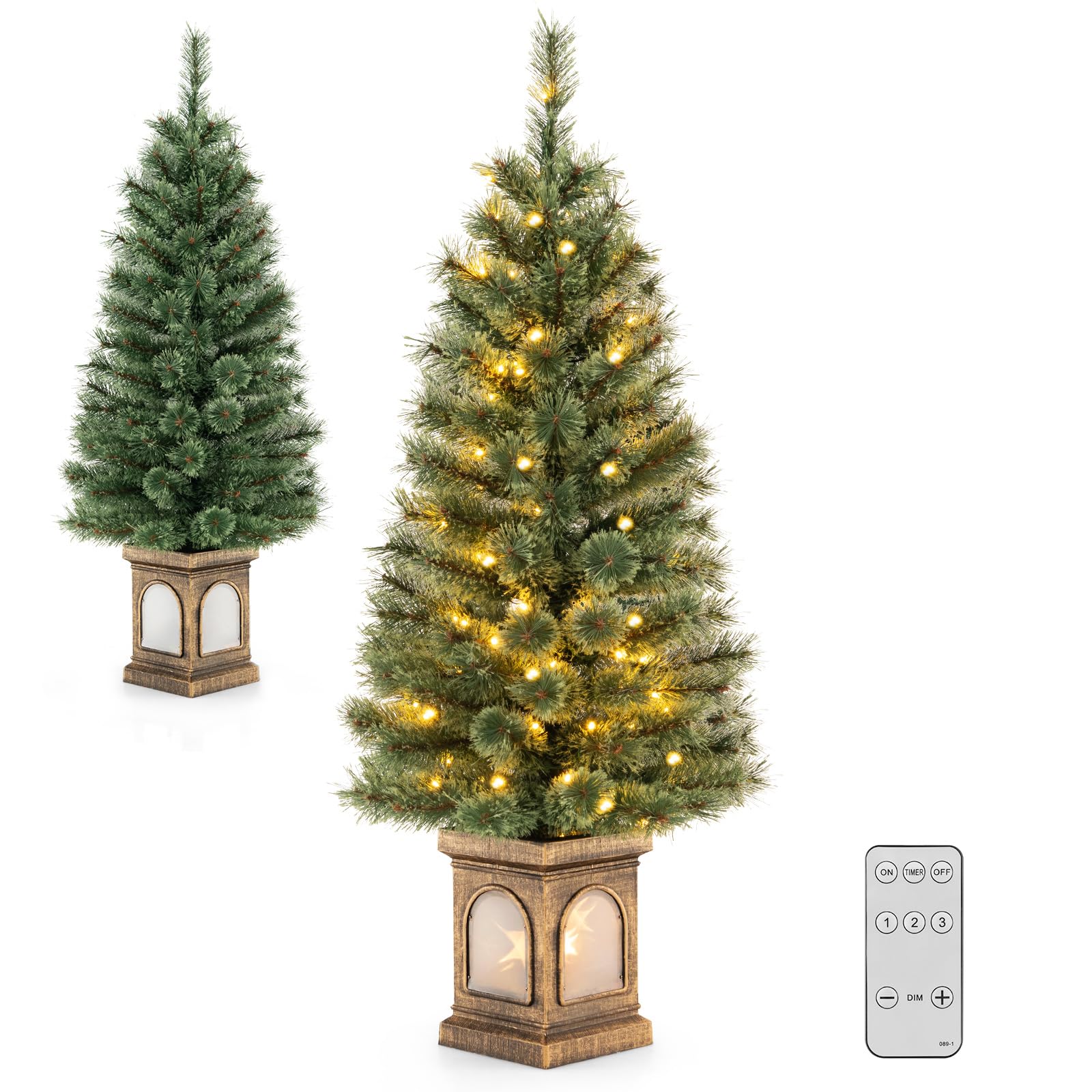 Mini Albero Di Natale Artificiale 60 Cm Con Luci LED E Base In Cemento – KOMFOTTEU