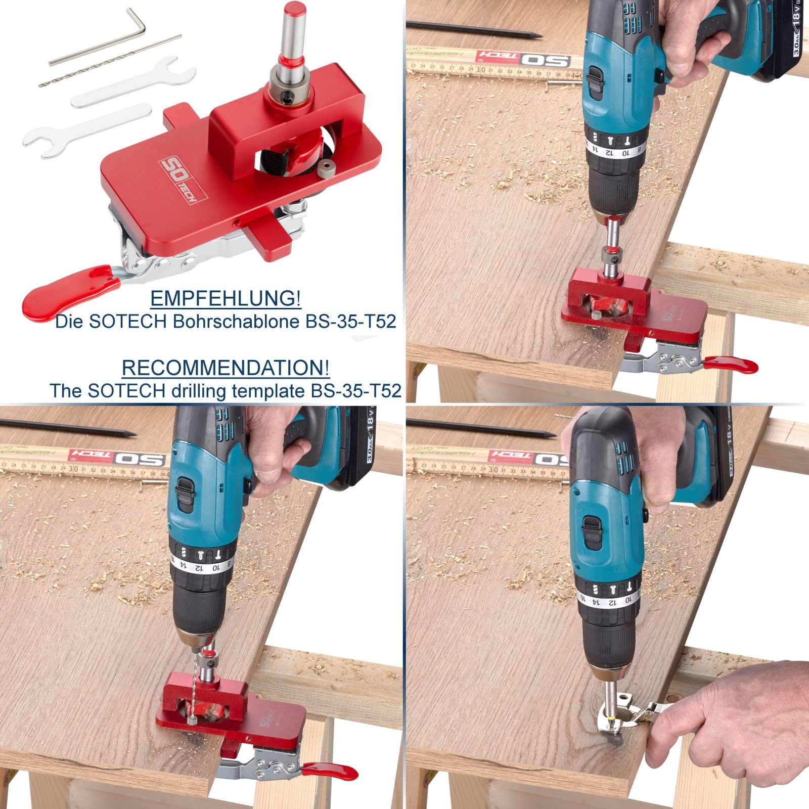 10 x Salice Cerniera a Scodellino Serie 200 Battuta ad Angolo 155° Schema di Foratura T52 Cerniera per Ante Cerniera ad Angolo Largo di SO-TECH