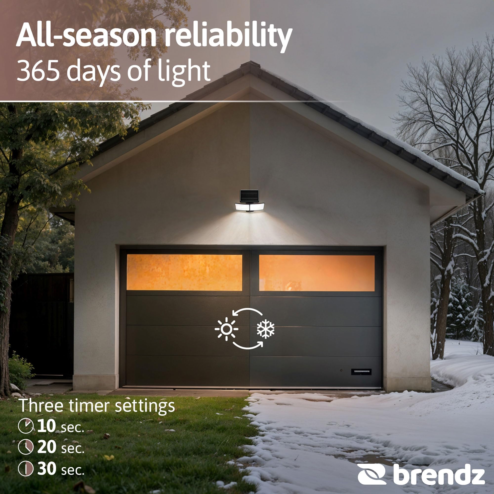 Brendz Faretto LED con sensore di movimento, 600 lumen, IP44, impermeabile, durata della luce regolabile, lampada da parete solare per esterni, faretto LED con sensore, Skye, faro