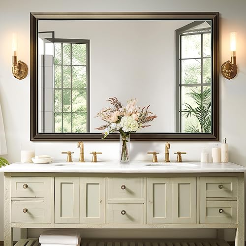 Miniatura 2 de NicBex Espejo rectangular montado en la pared de aleación de aluminio marrón café de 48 x 30 pulgadas