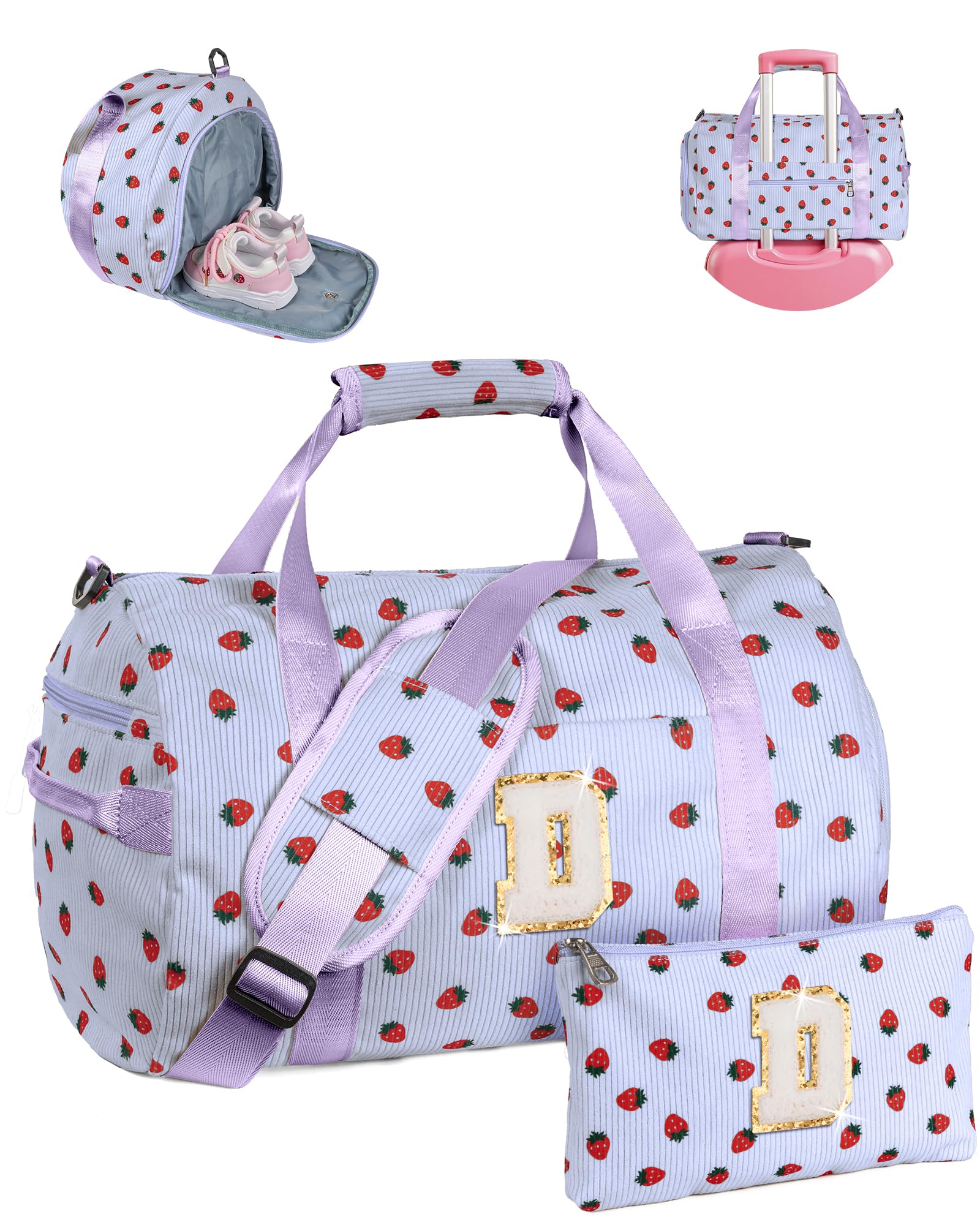 Vogewood Teen Girl Gifts Trendy Stuff, Girls Gym Bag, Kids Personalized Weekend Duffel Bags with Shoe Compartment, Initial Travel Tote with Makeup Pouch, Birthday Gift for Teenager, Purple, L, D