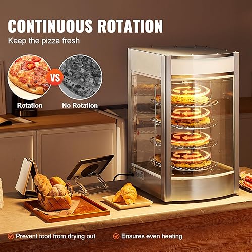 Miniatura 4 de Happybuy Pantalla de calentador de pizza de 14 pulgadas, calentamiento de vapor giratorio de 4 niveles, control de temperatura de 86 ℉ ~ 185 ℉, luz