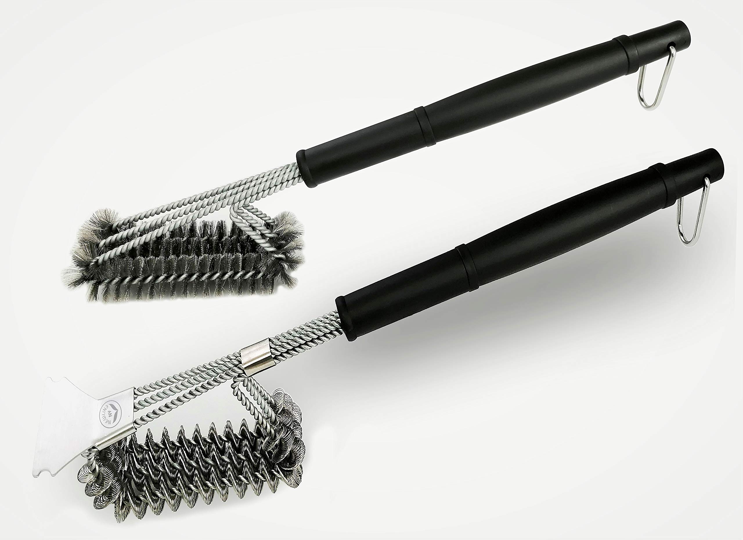 NEWLINE NYStainless Steel 2 PCS BBQ Grill Cleaning Brushes - Metal Wire Brush + Bristle Free Brush Scraper 18" Heavy Duty Barbecue Cleaning Tools
