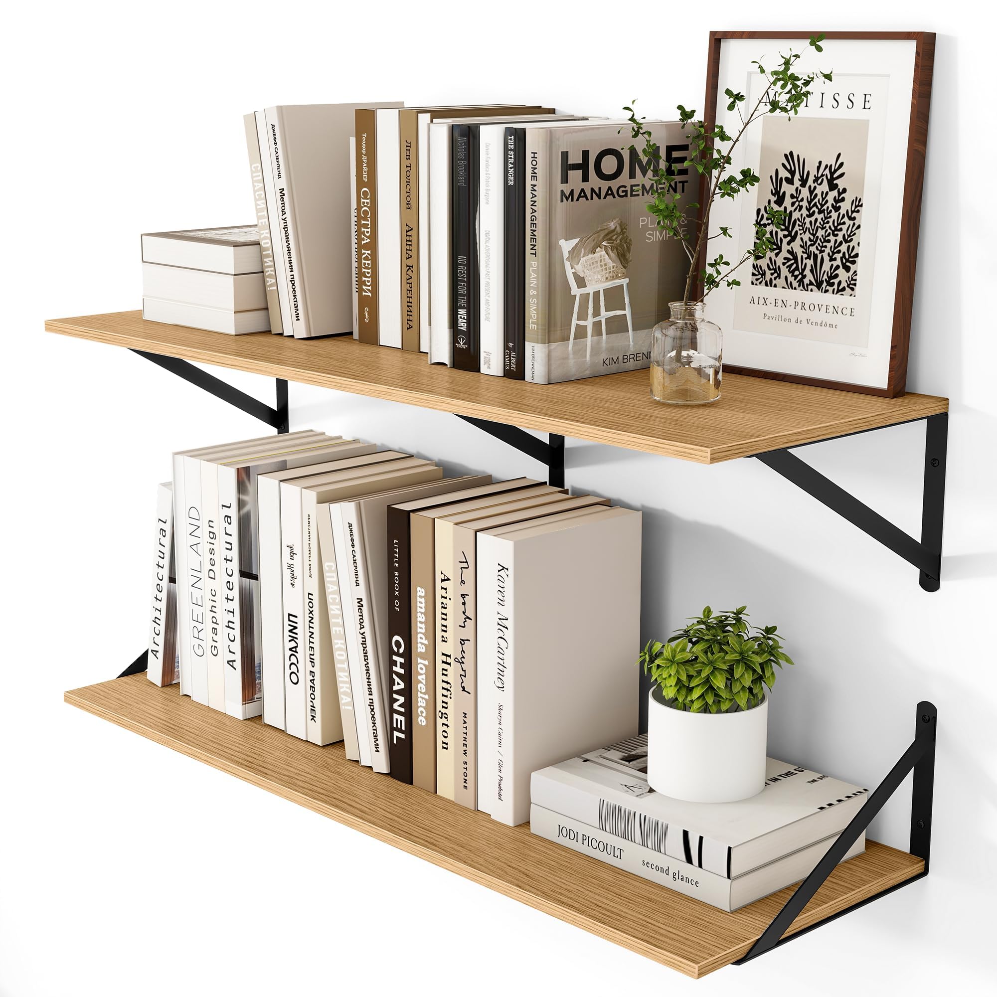 Heimlove Floating Shelves Set of 2, 90cm Wall Shelf with Bracket, book Shelves for Living Room, Kitchen, Bedroom (Oak) — image 1