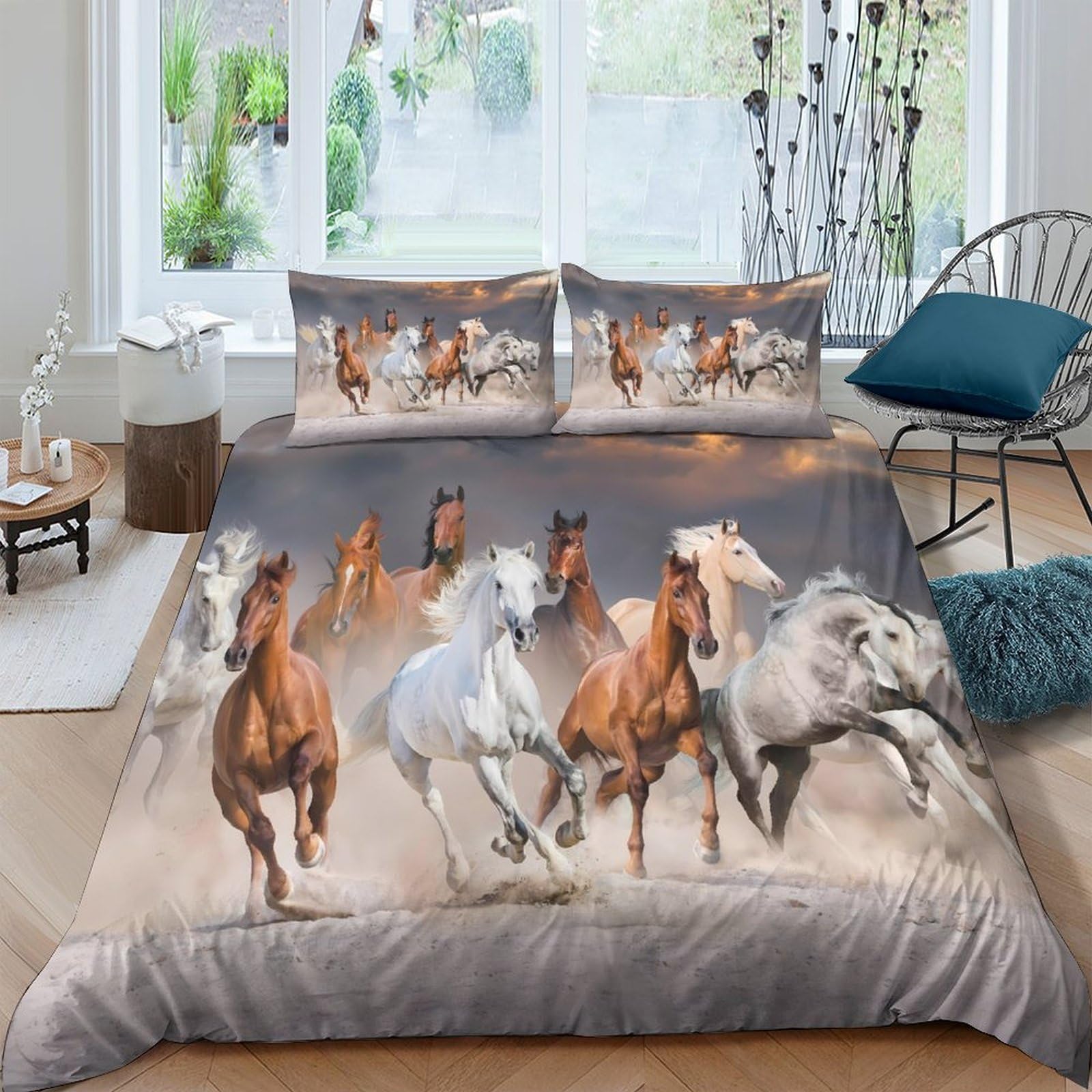 Ctjqhvkz Style-8 3D Printed Running Horses Fitted Sheet Microfiber Soft Breathable Wild Stallion Bed Cover For Bedroom Guest Room Decor Single（135X200cm）