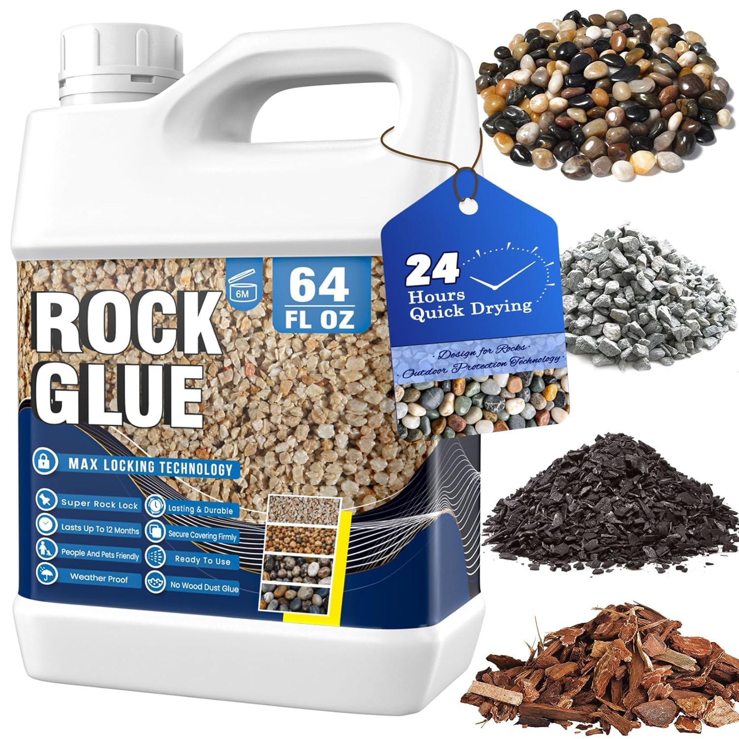 Stone Glue - 2L Waterbased Gravel Binder for Garden Ready to Use Mulch Glue