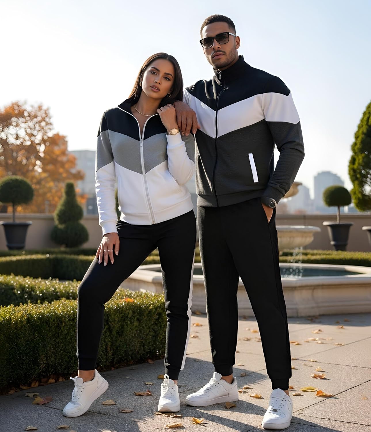 UOUA Women's 2 Piece Set Tracksuit Long Sleeve Zip Jacket & Jogger Pants Workout Lounge Casual Outfit Sweatsuits - Image 5