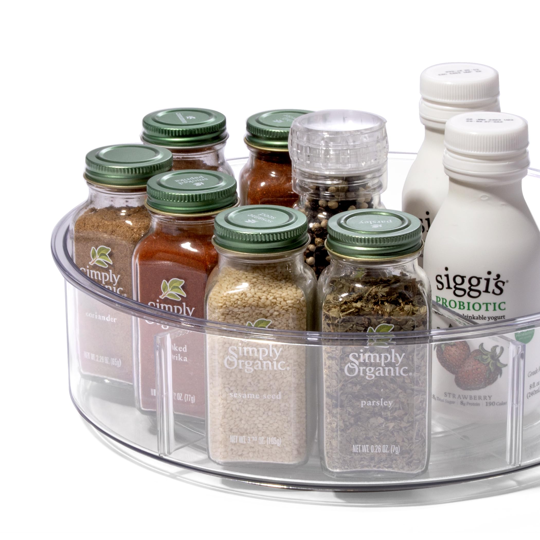 BINO Organizador redondo de plástico con 6 compartimentos, transparente, contenedor giratorio dividido para tocadiscos, almacenamiento giratorio para botellas, condimentos, nevera, cocina, despensa,
