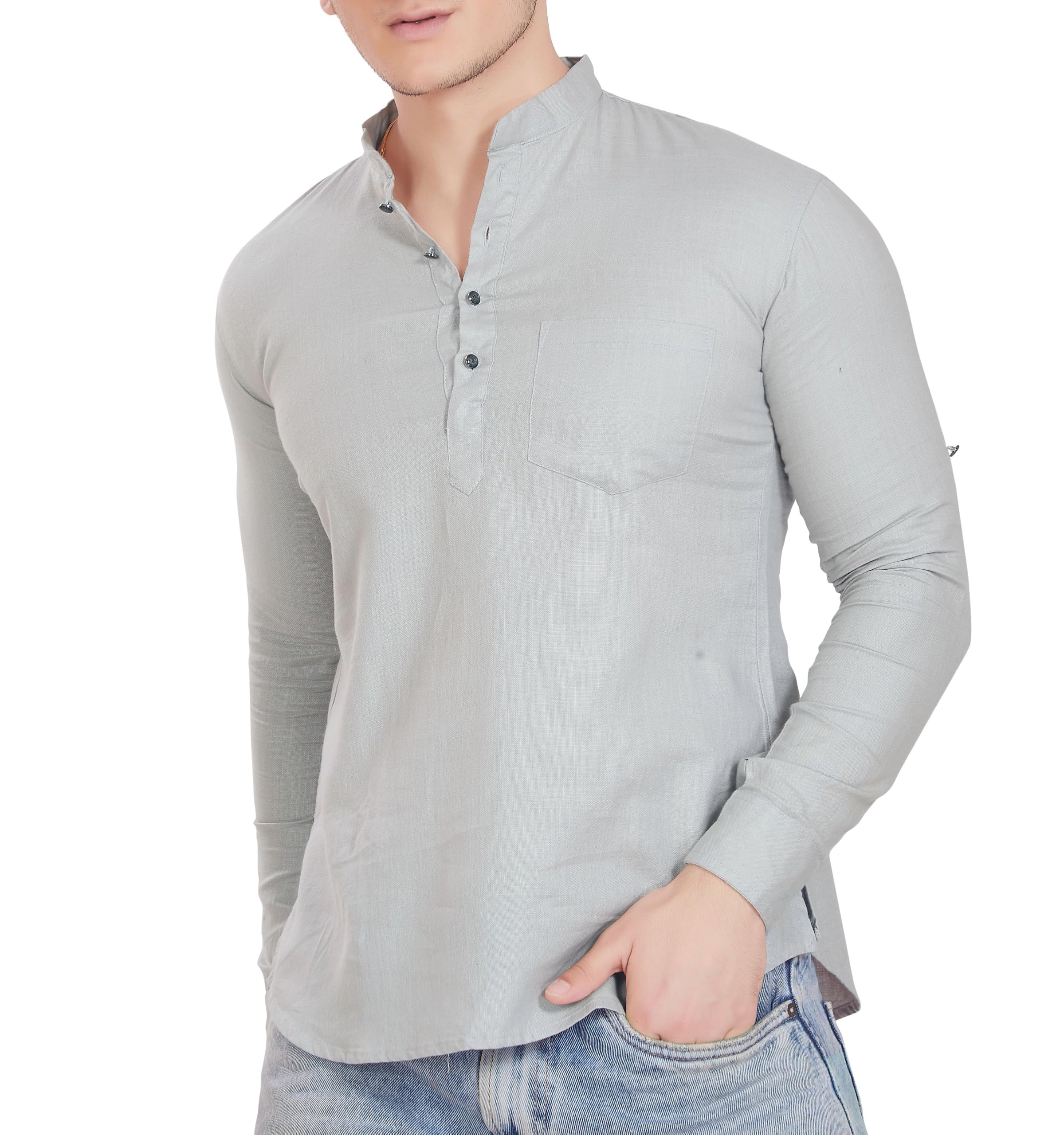 Divisive Men's Pure Cotton Relaxed Fit Short Kurta (Dkrt256_M_Grey)