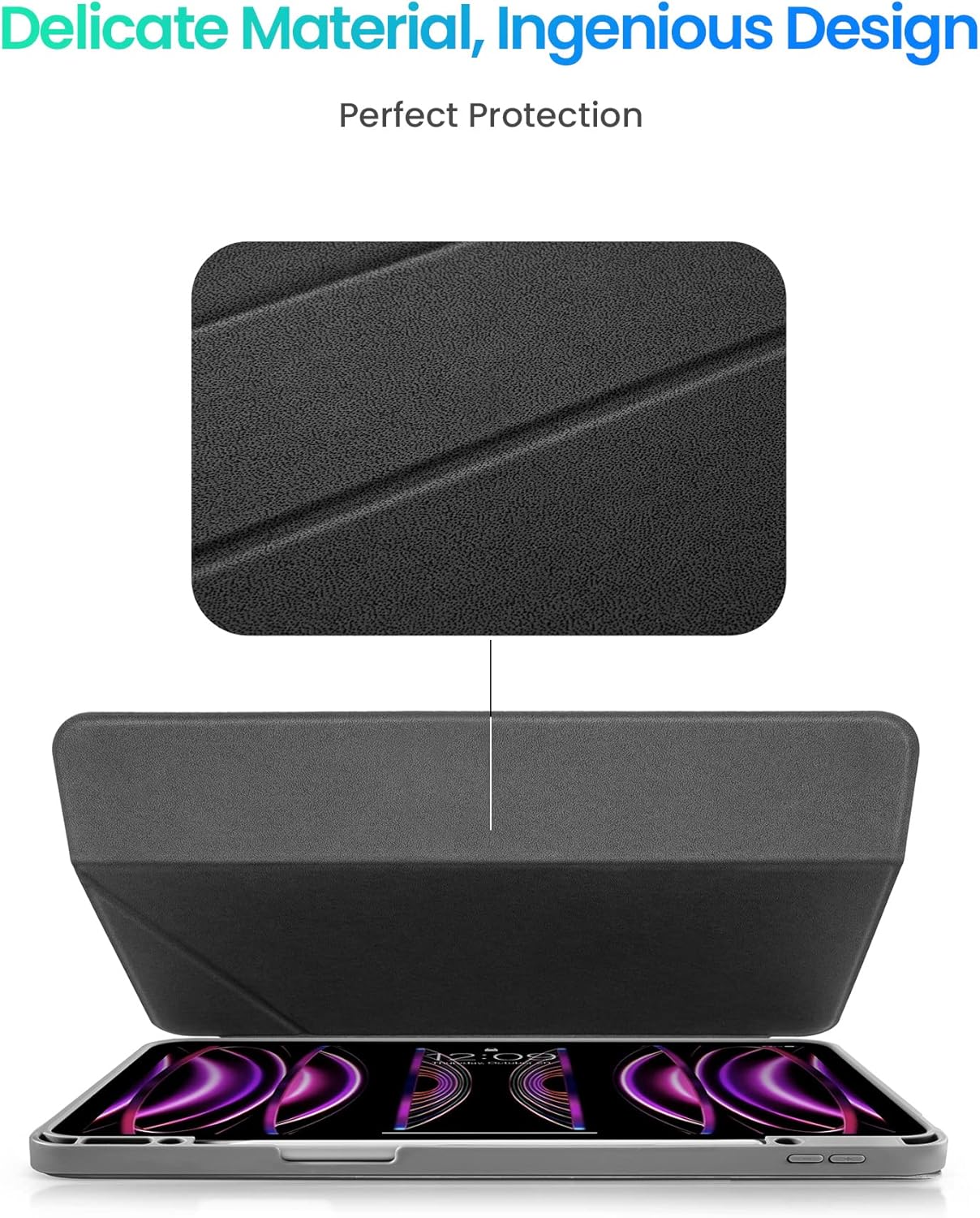 tomtoc Vertical iPad Pro Tri-Mode Case for 12.9 Inch iPad Pro 6th/5th Gen (M2&M1), Protective Case with iPad Pencil Holder, Magnetic Kickstand for 3 Use Modes, Support iPad Pencil Wireless Charging