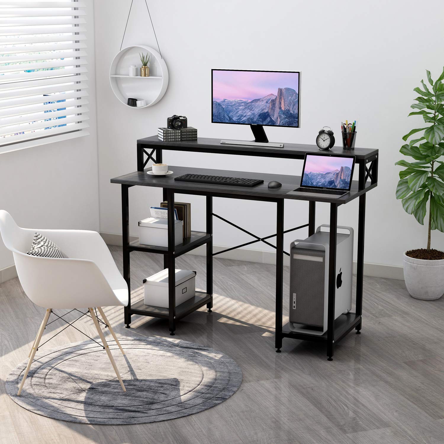 Buy Computer Desk with Shelves Writing Study Desk with Monitor Stand
