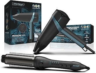 REVAMP Progloss Quad Ionic 3800 Hairdryer - Lightweight, Portable Hairdryer with Concentrator and Volumiser Attachment + Perfect Finish Curl & Waves Brush - Heated Curling Hairbrush