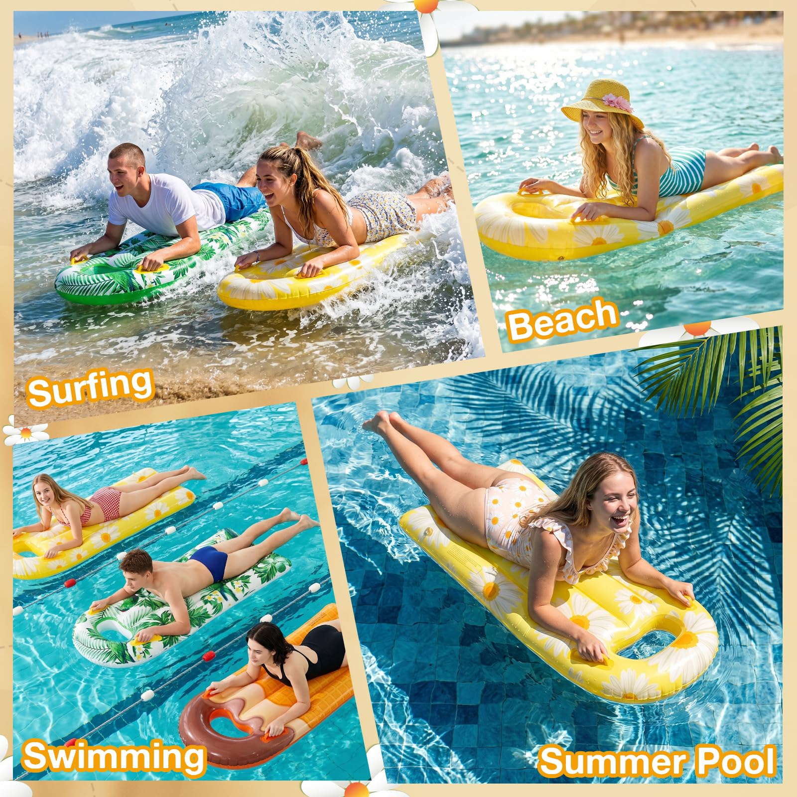 Planche de Surf Gonflable Piscine, FainFun Planche Bodyboard avec Poignees, Bodyboard Gonflable, Surf, Planche Natation